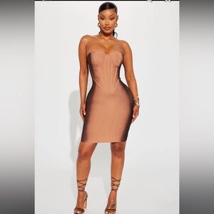 Fashion Nova Fade Away Bandage Mini Dress - Brown/combo SMALL